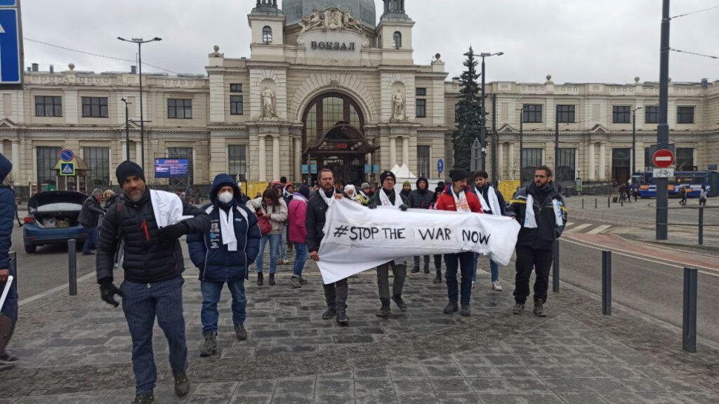 A peace convoy from Italy reaches Lviv, Ukraine