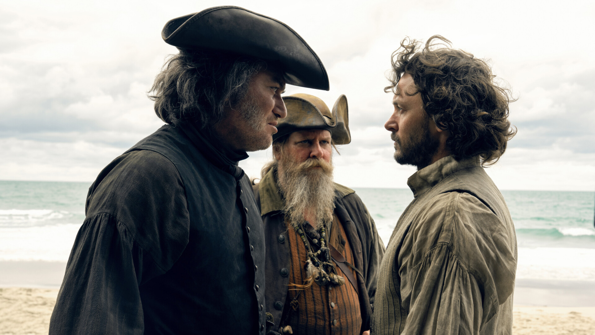 Jason Hood, Charlie Brumbly and Benjamin Hoetjes in Chief of War, now streaming on Apple TV+